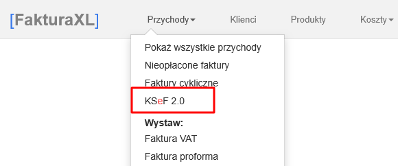 KSeF w menu FakturaXL
