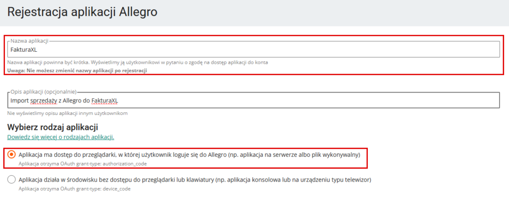 Nazwa, opis i rodzaj aplikacji