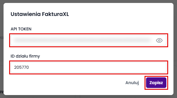 Okno Ustawienia FakturaXL w naffy