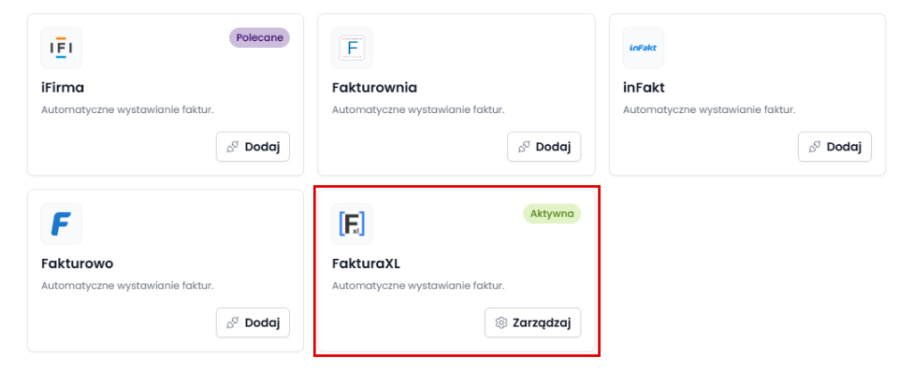 Aktywna integracja FakturaXL w naffy