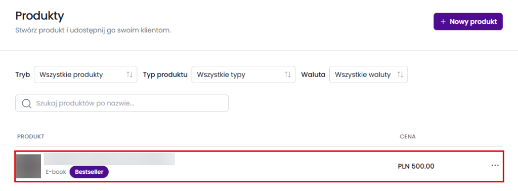 Lista produktów w naffy