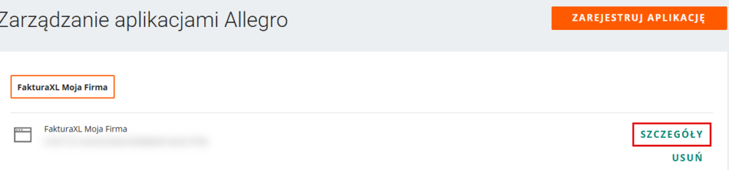 Lista aplikacji z przyciskiem Szczegóły